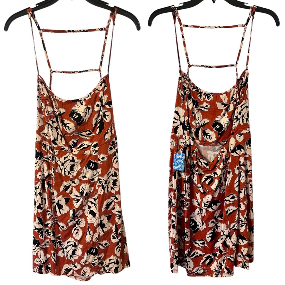 NWT Free People Bring It Back Rust Floral Printed Strappy Slip Mini Dress Size M - Picture 6 of 10